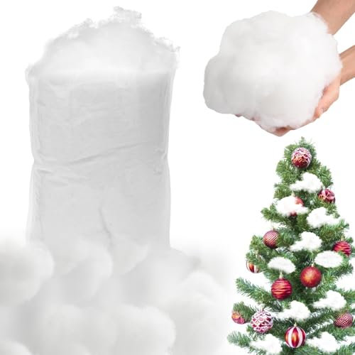 Yuragim Kunstschnee Watte Deko, 150g Kunstschnee Dekoschnee Weihnachten Künstliche Schnee Decke Faser Flauschig Schnee Deko Schneedecke Gefälscht Indoor Schnee für DIY Weihnachtsbaum Winter Wohnkultur