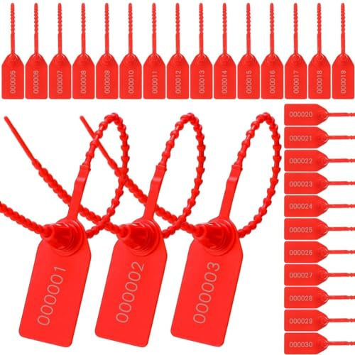 Miiauflskld Lot de 300 tampons en plastique pour manupulations, attaches numérotées, étiquettes de sécurité, signalisation jetable avec autobloquant, 250 mm