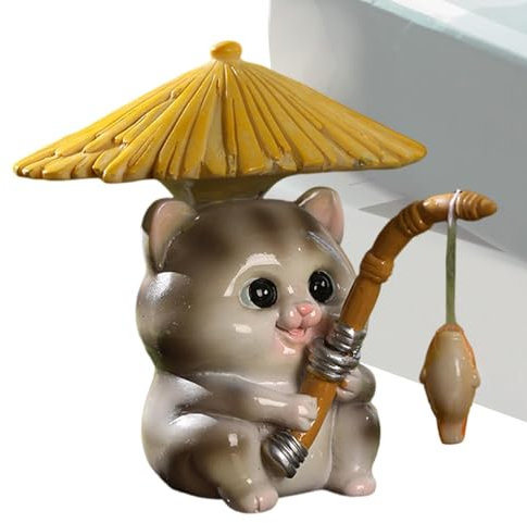 Statua di pesca da giardino, statua di pesca per stagno, animali, piccole figure per il giardino, scultura da giardino in miniatura, con foglie, artigianato per cortile, stagno, terrazza