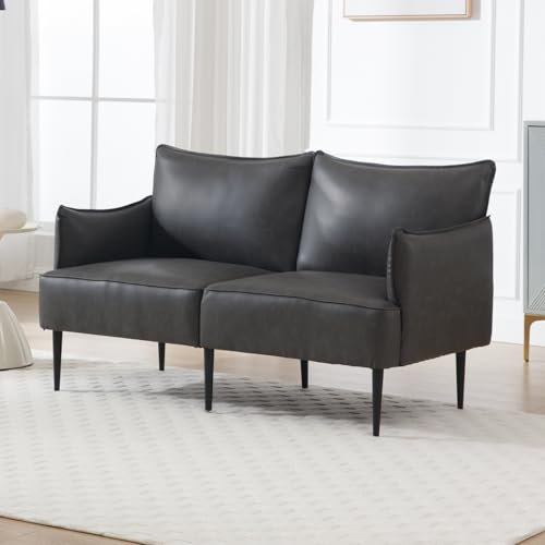 chairus 2 Sitzer Sofa Couch für Wohnzimmer PU Leder Loungesofa Sektionssofa Couch mit Metallbeinen Polstersofa Bettsofa Schlafzimmer Büro (Dunkelgrau-2)