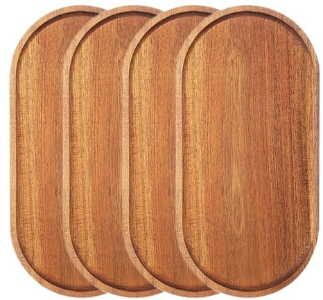 Wood Serving Trays Charcuterie Boards Oval Wooden Plates Wood Serving Platter Cheese Dinner Plates Bulk for Dessert Snack Bread Fruit Appetizer Dishes (30 x 14 cm_4 pcs)
