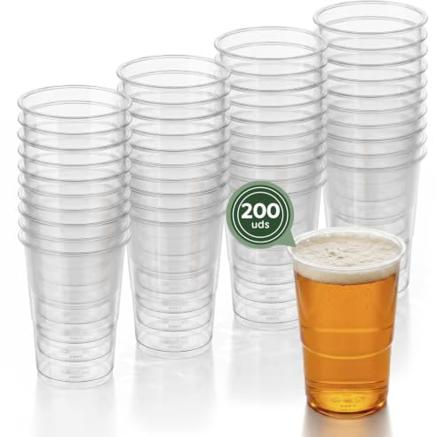 Maxi Products - 200 Vasos Plástico Reutilizables - 400 cc - Vasos Reciclables - Alta Resistencia - Vasos Irrompibles - Celebraciones - Vaso Cerveza - Vaso Refresco - Batidos - IRROMPIBLES