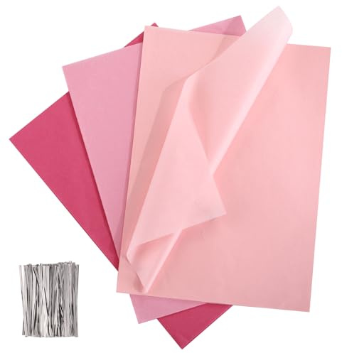 Kesote Sidenpapper 300 origami-papper 24 x 17 cm transparent papper rosa pysselpapper pom poms pyssel 3 färger vikpapper bröllop dekoration färgpapper jul