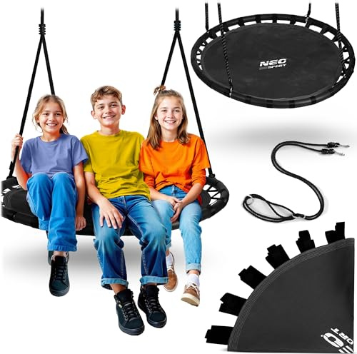 Neo-Sport Outdoor Nest Swing 110 cm - Hanging Swing with Frame - Maximum Load 150 kg - Waterproof - Round - Black