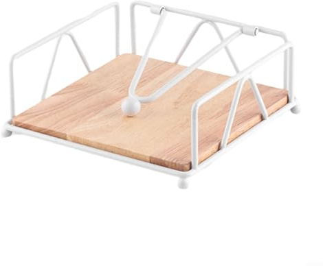 Fauhapyway Servilleteros de madera rústica con mango de barra de hierro pesado, dispensador de papel para mesa de cocina, comedor, uso en interiores y exteriores (blanco)