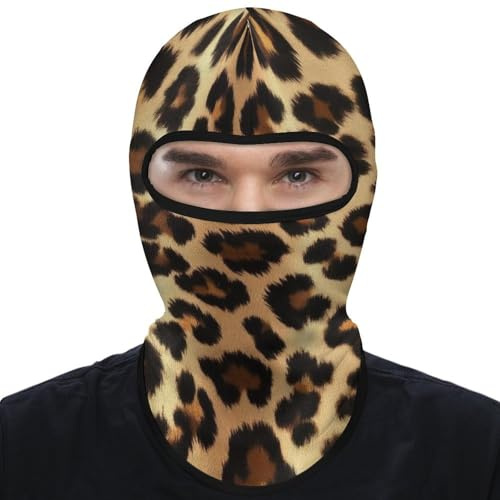 Fashion Lightweight Animal Leather Cheetah Skin Gold Leopard Print Ski Mask, Balaclava Face Cover,Full Head Masks for Snowboard Motorcycle Sports Riding