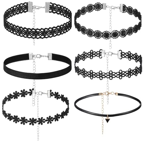 Bremorou 6 stycken chokerkedja damset, justerbart svart sammetskrage, klassiska gotiska smycken, choker-halsband för kvinnor och flickor, fest cosplay tillbehör