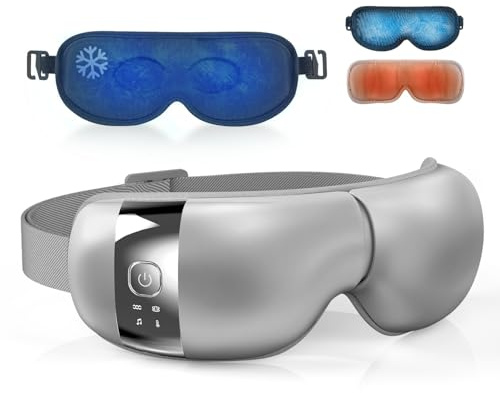 HubiCare Eye Massager Pro with Heat & Cooling, 3D Airbag Vibration, Bluetooth Music, for Dry Eyes, Puffiness, Dark Circles, Migraine Relief & Better Sleep, Includes Cooling Gel Pad (Grey)