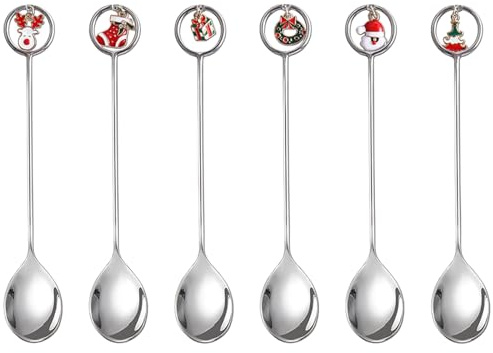 Weihnachts-Edelstahl-Löffel-Set Mit Kreisanhänger - Dessert-, Frucht- und Mischlöffel (Exquisite Geschenkbox, Ideale Geschenkoption)
