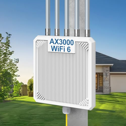AX3000 WiFi 6 Outdoor Extender Long Range, IP67 Waterproof Wireless Access Point Signal Booster, VunLink 5G+2.4G Dual-Band WiFi Repeater, 5×8dBi Antennas, Mesh Mode, for Starlink, Yard, Farm, RV.