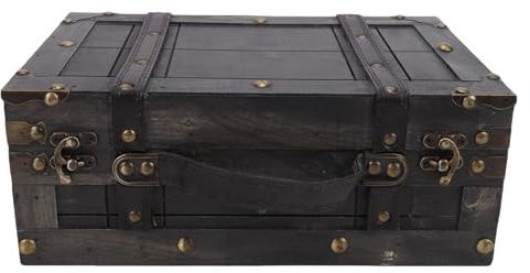 Yanmis Cofre del Tesoro de Madera, Baúl de Almacenamiento de Madera Vintage con Mango de Cuero de PU, 11,8 X 7,7 X 4,7 Pulgadas, para Decoración del Hogar, Colección de Joyas, (1624B-01 Gris)