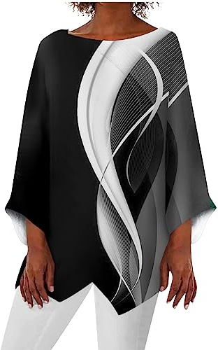 Blouse Femme Chic Et Élégant Fluide Chemisiers Et Blouses Tunique Chemise en Lin Été Longue Grande Taille Col Rond Mode Imprimé Shirt
