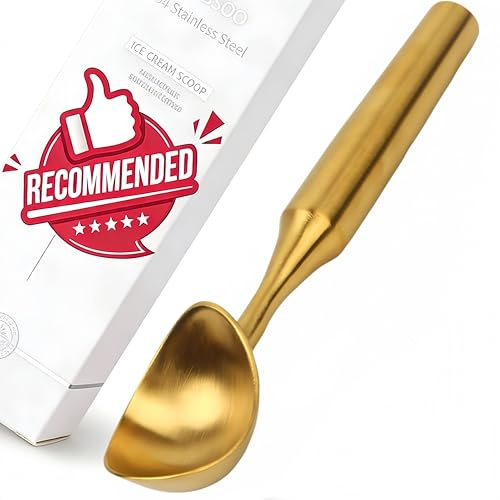 Cuchara de helado de acero inoxidable, apta para lavavajillas, cuchara de helado, cuchara de helado, cuchara de helado, cuchara de porción de bolas de hielo, mango ergonómico cómodo (1, cuchara para