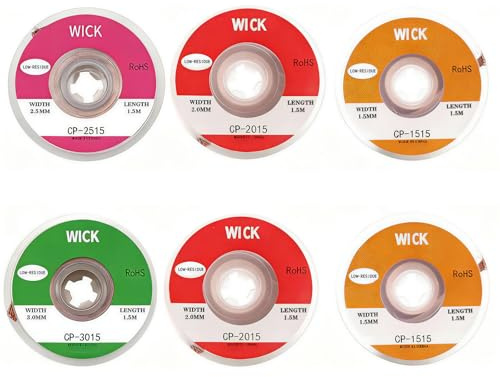 THXFUNAREA Set Da 6 Trecce Dissaldanti, Solder Wick Di Alta Qualità, Dimensioni Multiple (1.5/2/2.5/3mm), Per Rimuovere Stagno, Per Professionisti E Hobbisti