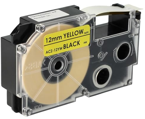 vhbw cinta de escritura compatible con Casio KL-2000, KL-300, KL-70E, KL-200E, KL-60, KL-7000, KL-7200 impresora etiqueta 8m x 12 mm negro a amarillo