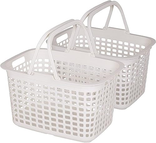 Iris Ohyama, Panier à linge sale plastique, Lot de 2, 25 L, Clips de fermeture- LB-M - Blanc - L31.5 x P44.5 x H27 cm