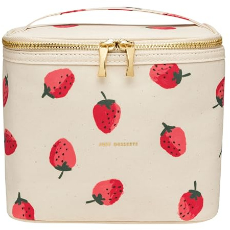 Kate Spade New York Beige Lunch Bag, Small Insulated Lunch Tote, Thermal Bag with Double Zipper and Carrying Handle, Strawberries