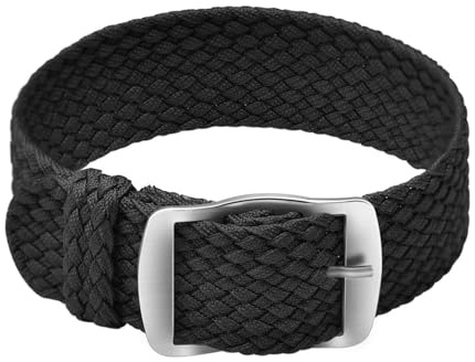 ULLCHRO Unisex Perlon Nylon Armband mit Edelstahl Silberne Schnalle 16mm Schwarz