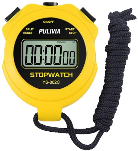 Digital Stopwatch Timer Only Stopwatch Mode, ON/OFF No Bell No Whistle Silent Basic Operation Children Friendly, PULIVIA Sport Stop watch for Coaches Kids Swimming Running, Yellow