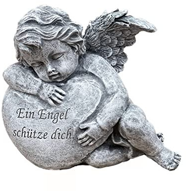 stoneandstyle Steinfigur Engel am Herz EIN Engel schütze Dich frostsicher Steinguss