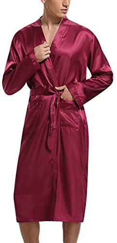 Irdcomps Vestaglia Uomo Raso Accappatoio Vestaglie da Uomo Satin Kimono Pigiama Manica Lunga Camicia da Notte con Cintura e Tasca Loungewear e Abbigliamento da Notte per Casa Hotel Spa
