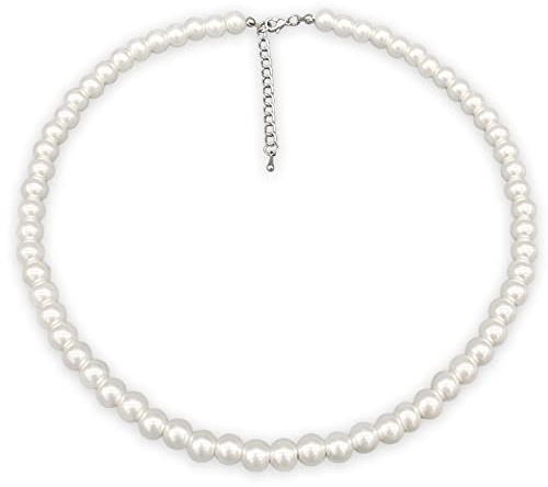 LIHELEI Perlenkette, 4mm Pearl Necklace, Silber Imitation Perle Halskette Damen, Pearl Orb Choker, Perlenkette für Herren, Hochzeit Braut Schmuck Accessoires -45cm Länge