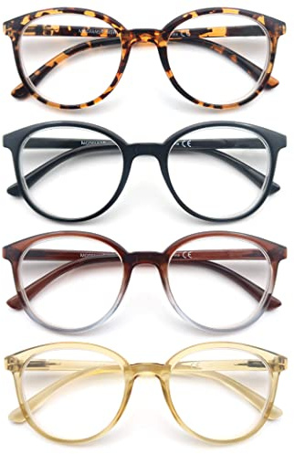 MODFANS Lunettes Loupe avec Grossissement pour Femme - Lunettes de Lecture (Anti Lumiere Bleue) - Monture Ronde Branches Leger Noir-Ecaille-Marron-Jaune