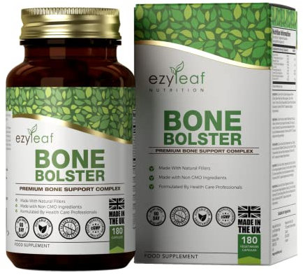 Ezyleaf Supplement Os | Calcium Magnesium Zinc Vitamine D3 Bore Vitamine K2 MK7 | 180 Capsules Bone Bolster pour la Sante des Os au Citrate de Calcium | Sans gluten Sans OGM Certifié ISO au RU