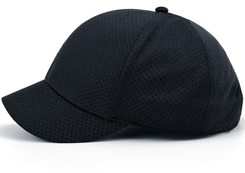 Masktide Womens Full Mesh Breathable Structured Baseball Cap for Running Mens Summer Quick Dry Moisture Wicking Golf Hat Short Bill Black