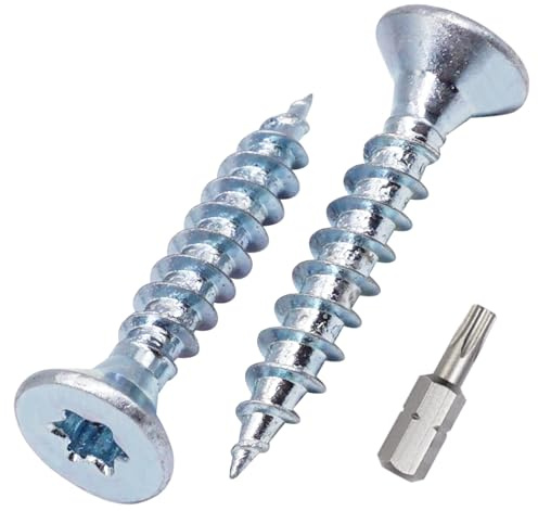 SKIR'CO (500 pièces) Vis à bois en acier zingué 5,0 x 30 mm, tête Torx, tête fraisée, vis pour panneaux d'aggloméré, entièrement filetées