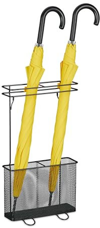 Relaxdays Regenschirmständer, HxBxT: 54 x 30,5 x 15 cm, Metall, eckiger Schirmständer für Regenschirme, modern, schwarz