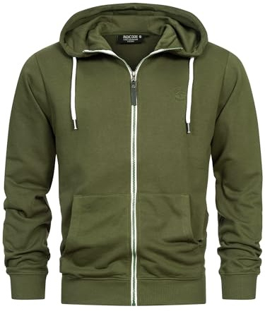 Indicode Herren INChristos Sweatjacke mit Kapuze und Reißverschluss | Hooded Jacket Kapuzenjacke für Männer Army, XL