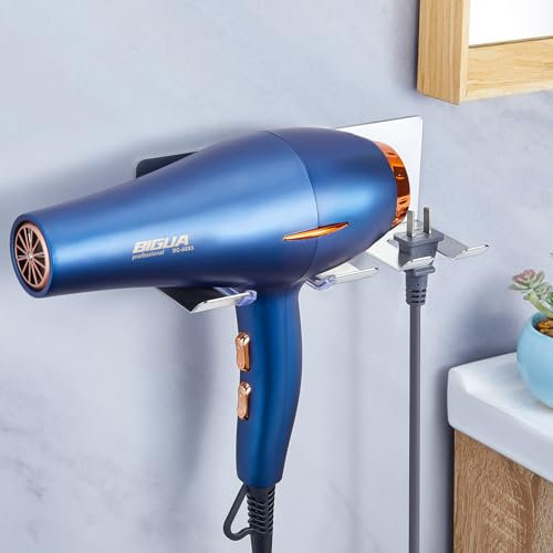 WAYASI Föhn Halterung, Fönhalter Wand Ohne Bohren, SUS304 Edelstahl Fönhalterung, Haartrocknerhalter Wandmontage, Halterung für Haartrockner Silber, Selbstklebend Fönhalterung für Bad Barbershop Hotel