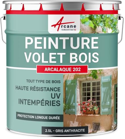 ARCANE INDUSTRIES Peinture volet en Bois, extérieur, Couleur - 2.5 L Gris Anthracite - RAL 7016