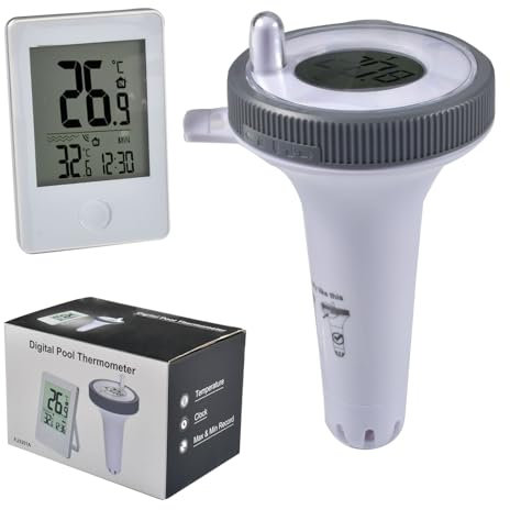 Thermomètre Piscine Sans Fil Flottant, Thermomètre de Température d'eau avec Récepteur Numérique Exterieur Interieur, Thermomètre Numérique Sans Fil IP67 étanche, pour Piscines, Bassins, Baignoires