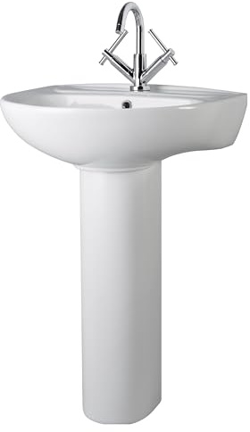 Balterley Round Ceramic 1 Tap Hole Basin & Full Pedestal - 550mm