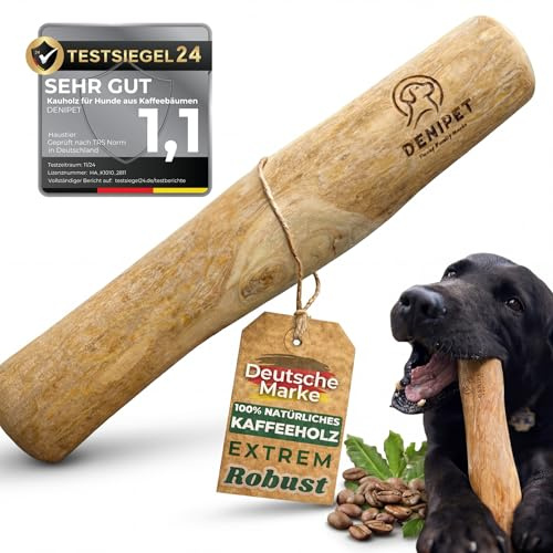 DENIPET® Kaffeeholz für Hunde & Welpen - Kauholz für Hunde, nachhaltiges Kauspielzeug Hund, robuster Kauknochen zur Zahnpflege, Hundespielzeug und Beschäftigung, Ideal als Welpenspielzeug, Größe L