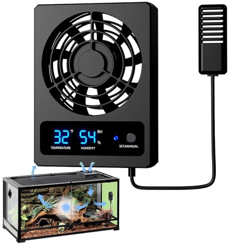 Ventola di ventilazione per rettili, velocità regolabile, controllo dell'umidità, deumidificatore per terrario, vivario, anfibi, rettili, serpenti