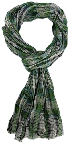 Rotfuchs Écharpe légère en coton pour femme et homme, aspect froissé, motif à carreaux, vert, bleu, blanc, fabriquée en Allemagne, Vert, bleu, blanc., 180 x 20 cm (L x B)
