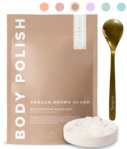 Bonblissity Body Scrub, Body Polisher [Brown Sugar] - Moisturizing and Exfoliating Body Scrub - Handmade, Eco-Friendly, No Dirt with Golden Spoon, Soft and