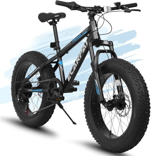 Ecarpat 20 Inch Fat Tire Mountain Bike,Dual Disc Brakes Suspension Fork, 7-Speed Boys Girls Mountain Bikes, All Terrain Kids Mountain Bikes for Boys and Girls 7-15 Years Old