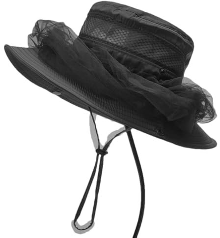 Myggnät hatt, snabbtorkande solhatt med myggnät, djungelansiktsmask, snabbtorkande sommarsolskydd med brett brätte och anti-mössor ansiktssolskydd, svart