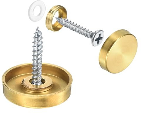 sourcing map 16 Pcs Screw Covers Caps, 304 Stainless Steel Mirror Screws Decorative Caps Cover Nails, Mirror Screws Fasteners for Sign Advertising Hardware Construction, 22mm Diameter, Gold