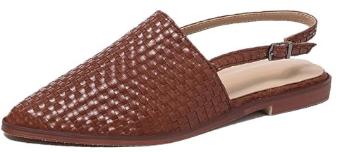LarDorLin Flat Dolly Shoes Women Pointed Toe Slingback Ballet Casual Ballerina Braid Flats Comfortable Beach Office Loafer Dark-Brown Size 6 UK (40 CN)