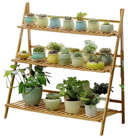 Supporto Per Piante Pieghevole A 3 Livelli, Scala Per Fiori, Porta Piante In Legno Per Piante Multiple, Per Interni Ed Esterni, Soggiorno, Patio, Arredamento Boho Per La Casa, Per Giardinaggio, Colore