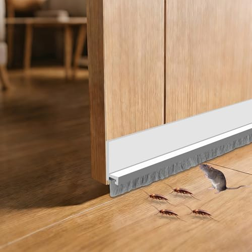 Paraspifferi autoadesivo, 100 cm, con spazzola, guarnizione per porta, larghezza 5,2 cm, nastro isolante contro freddo, polvere e rumori, per porta di casa, porta del balcone