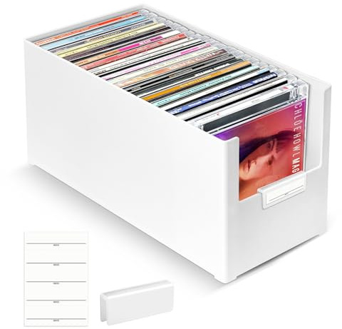 CHAOHAOKE Caja de almacenamiento de CD apilable de plástico para 25 CD, caja de almacenamiento de CD para escritorio y estantería