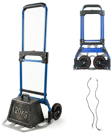 Relaxdays Carrello Pieghevole Fino a 120 kg, 111x52x48 cm, Manico telescopico in Acciaio, Argento/Blu