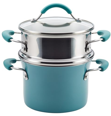 Rachael Ray Cucina Hard Porcelain Enamel Nonstick Multi-Pot / Steamer Set, 3-Quart, Agave Blue - 16799
