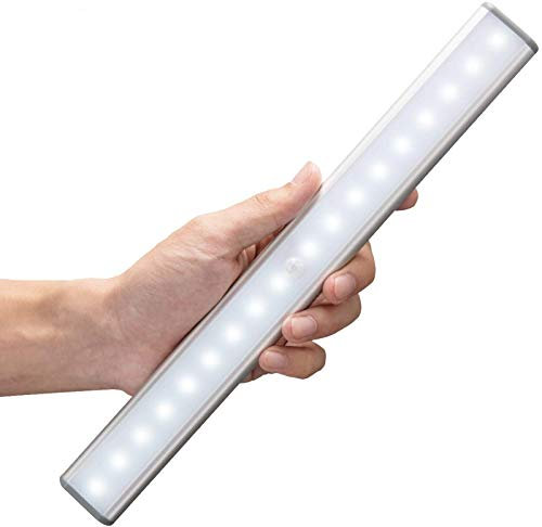 MOSTON 18 LED Schranklicht,Wandlicht,USB,Wiederaufladbar,Bewegungsmelder mit Sensor,mit Schalter,tragbares Licht,Nachtlicht,ohne Kabel,magnetisch,Lichtleiste(Silber)